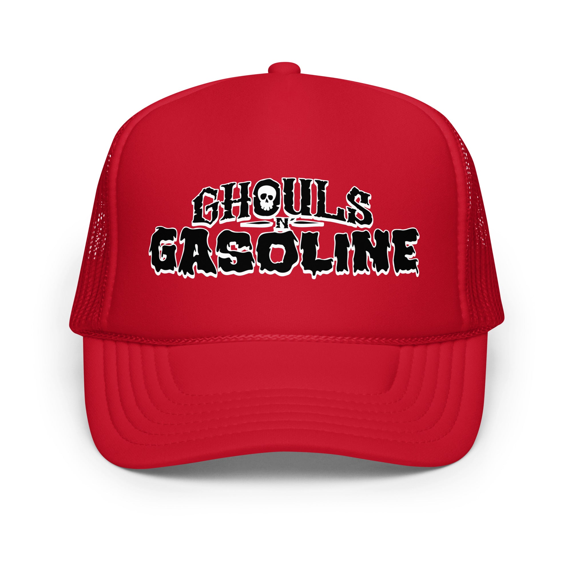 Ghouls n' Gasoline Foam Trucker Hat - Black Logo on Red