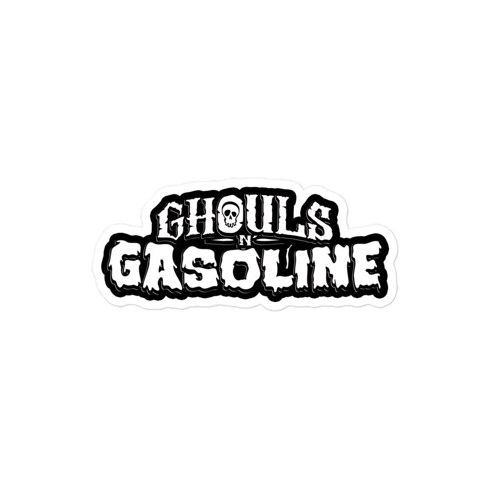 Ghouls n' Gasoline Stickers: White Logo on Black - 4" x 4"