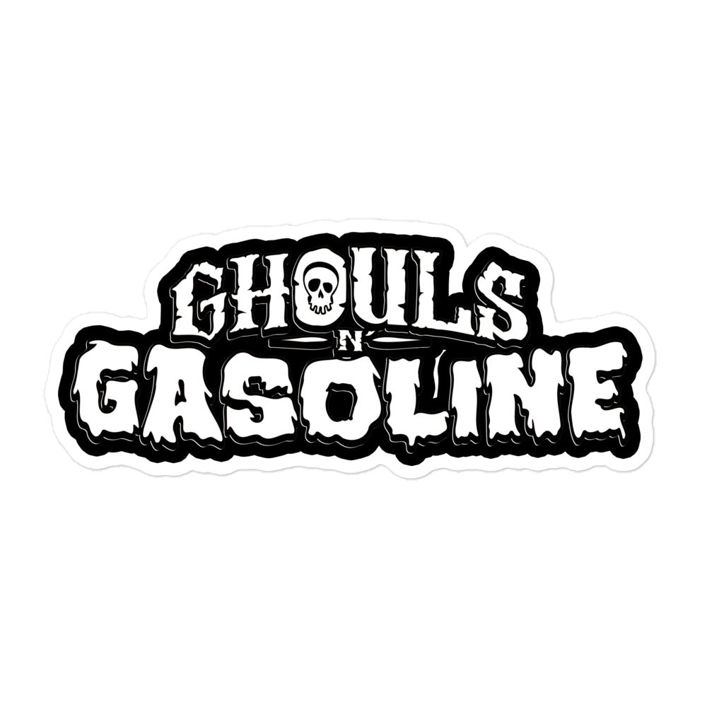 Ghouls n' Gasoline Stickers: White Logo on Black - 5.5" x 5.5"