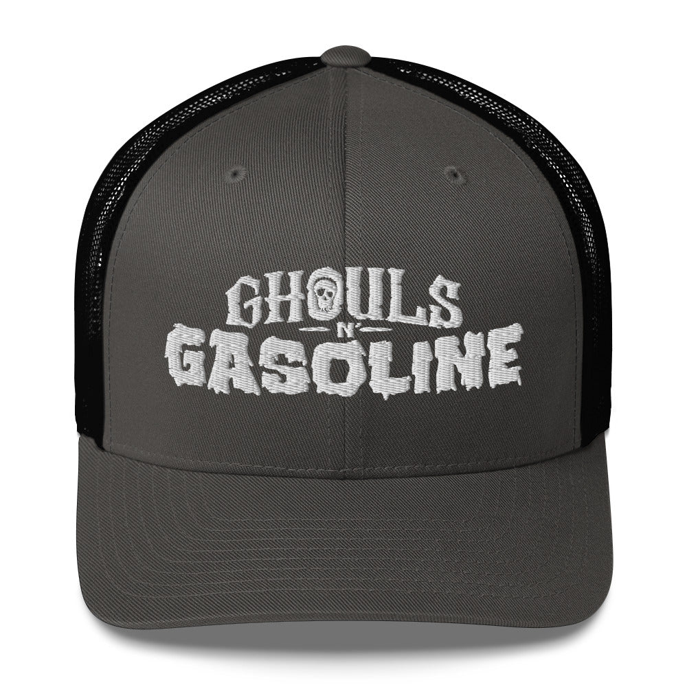 Ghouls n' Gasoline Embroidered Trucker Hat - Charcoal & Black with White GnG Logo