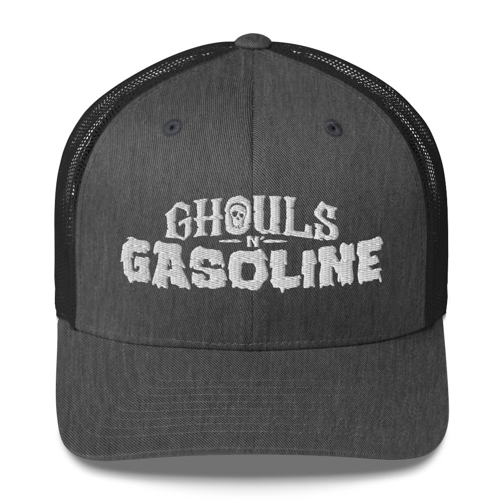 Ghouls n' Gasoline Embroidered Trucker Hat - Dark Heather Gray with White GnG Logo