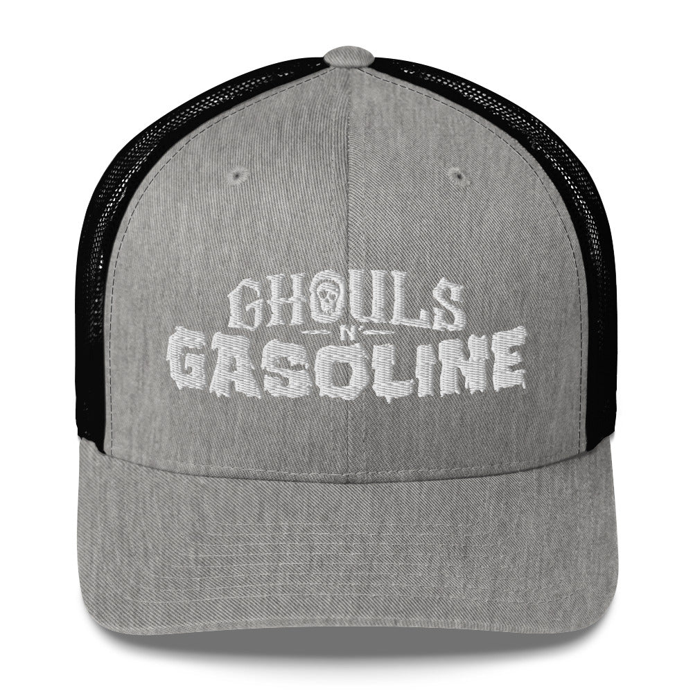 Ghouls n' Gasoline Embroidered Trucker Hat - Heather Gray & Black with White GnG Logo