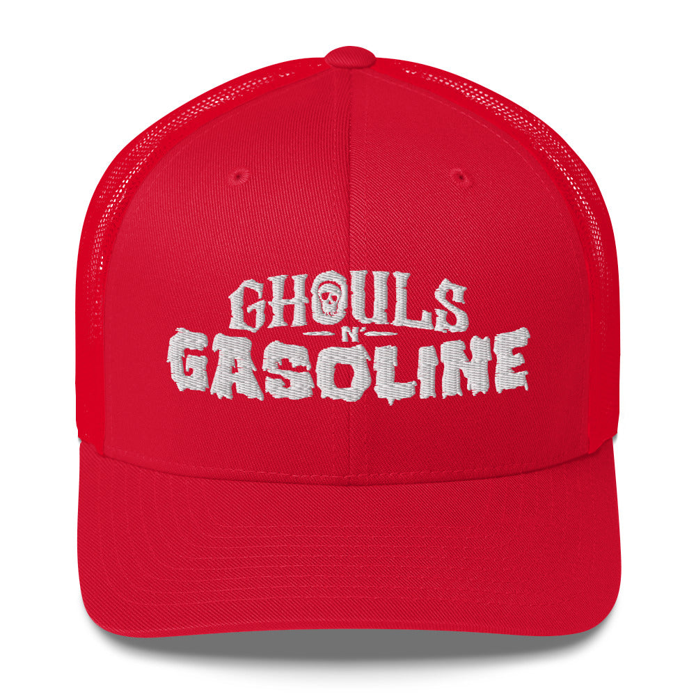 Ghouls n' Gasoline Embroidered Trucker Hat - Red with White GnG Logo