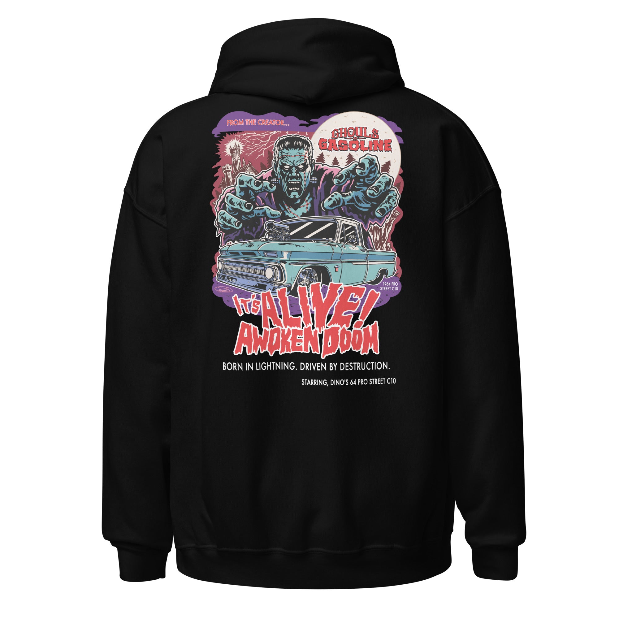 Awoken Doom: '64 Pro Street C10 Chevy - Unisex Hoodie - Ghouls n' Gasoline - Back View