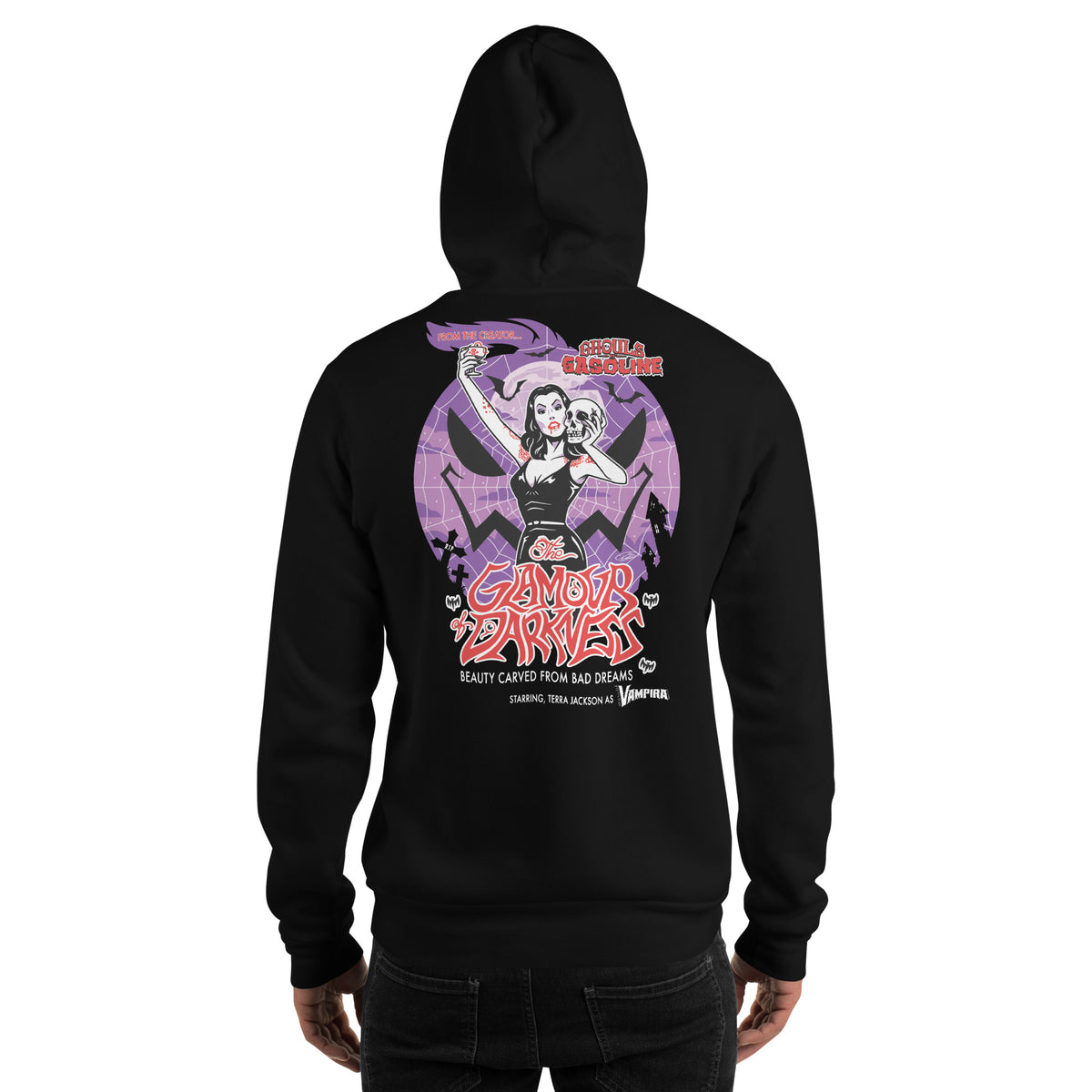 Vampira: Glam of Darkness: Special Edition - Unisex Hoodie - Ghouls n' Gasoline - Male Model - Back View