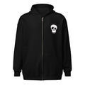 Ghouls n' Gasoline Skull - Unisex Zip-Up Hoodie: Black / White - Front View