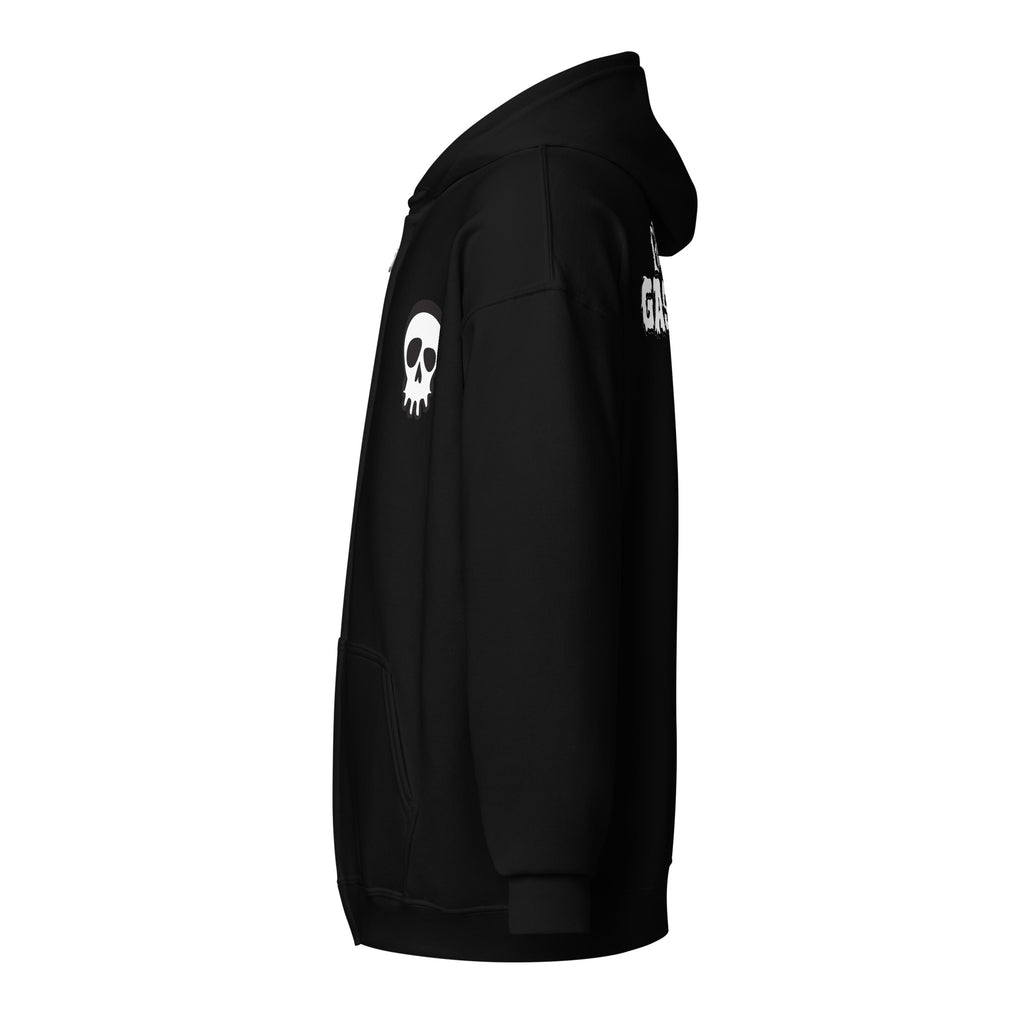 Ghouls n' Gasoline Skull - Unisex Zip-Up Hoodie: Black / White - Side View