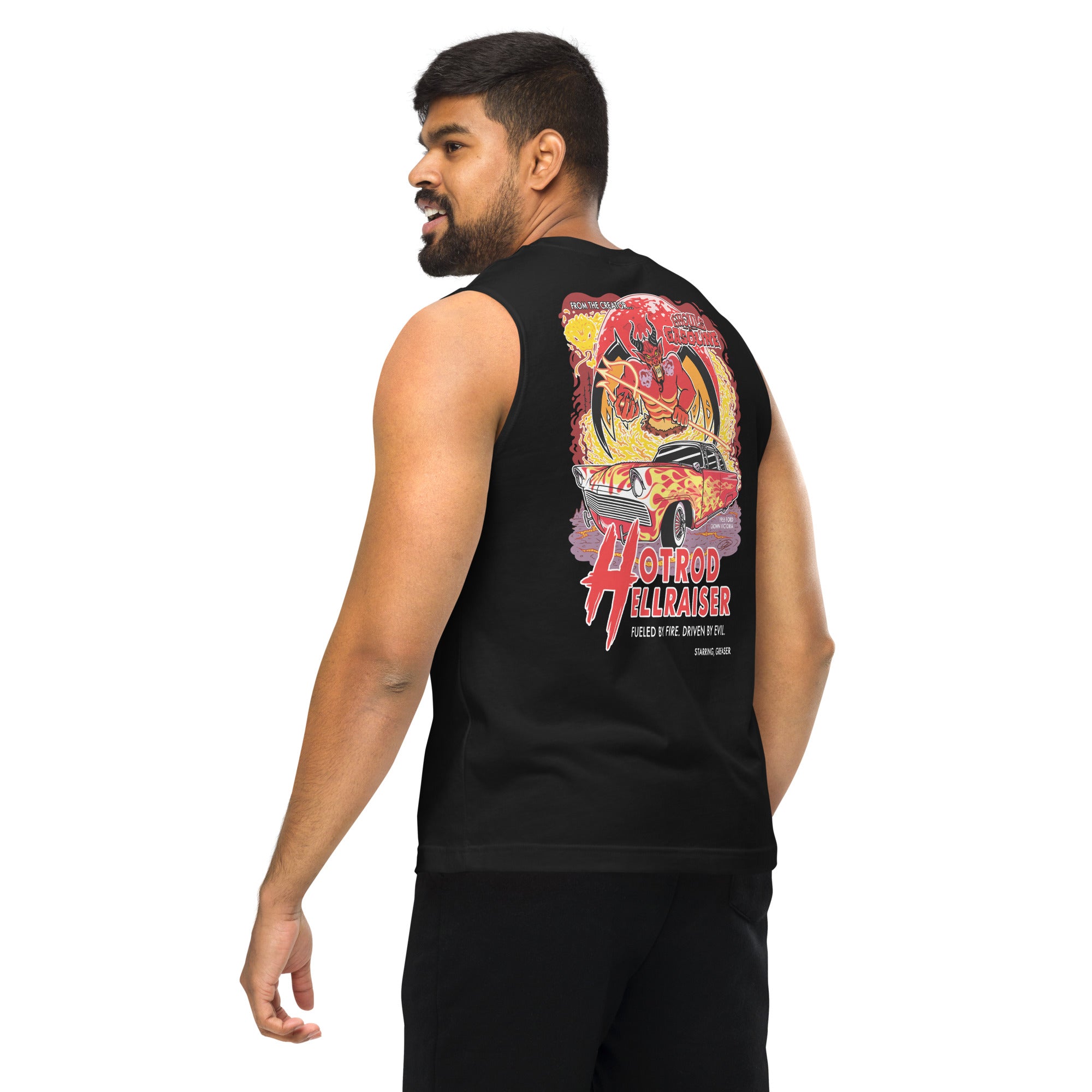 Hotrod Hellraiser: '55 Ford Crown Vic: Muscle Tank - Ghouls n' Gasoline - Male Model - Back View