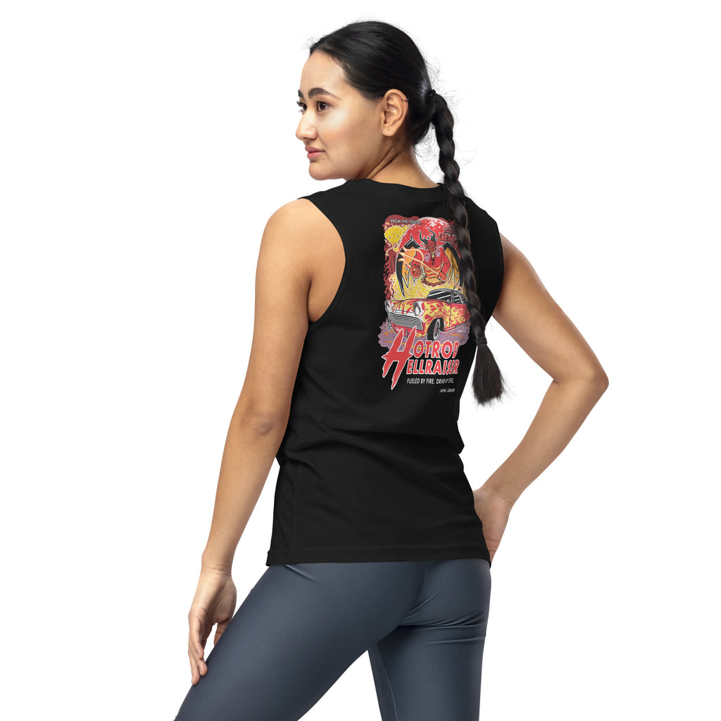 Hotrod Hellraiser: '55 Ford Crown Vic: Muscle Tank - Ghouls n' Gasoline - Female Model - Back View