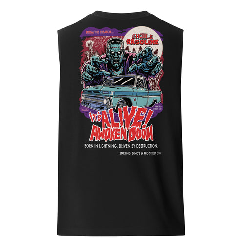 Awoken Doom: '64 Pro Street C10 Chevy - Unisex Muscle Tank Top - Ghouls n' Gasoline - Back View