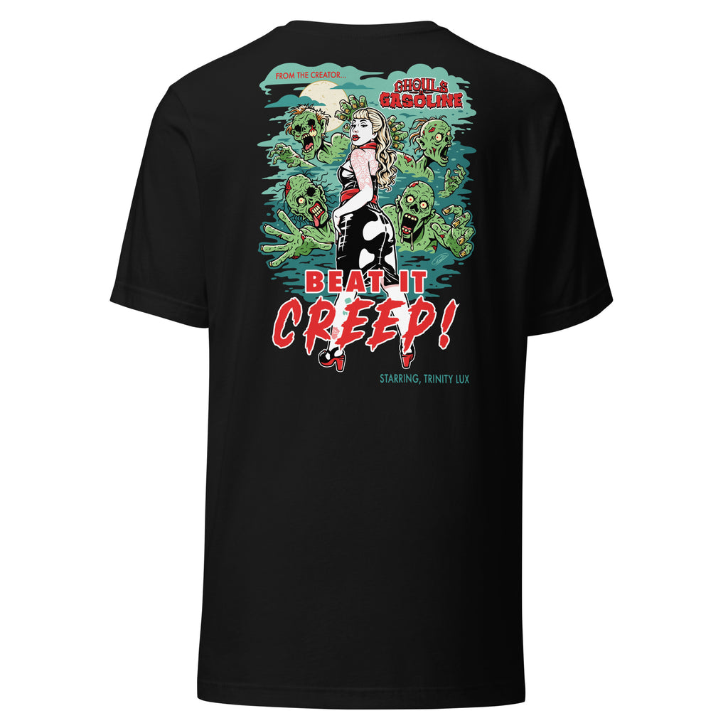 Beat It Creep: Pinup Zombie - Unisex T-Shirt - Ghouls n' Gasoline - Back View