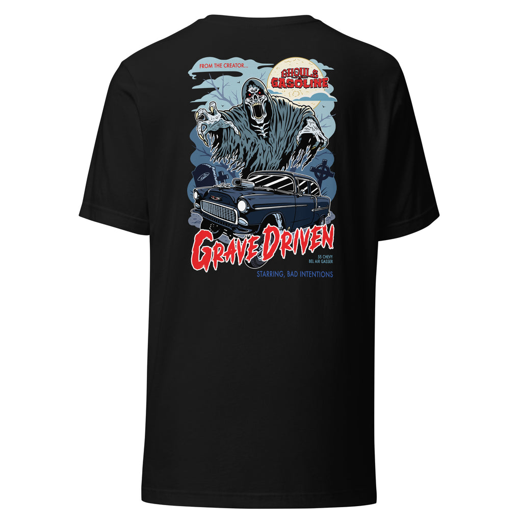 Grave Driven: '55 Chevy Bel Air - Unisex T-Shirt - Ghouls n' Gasoline - Back View