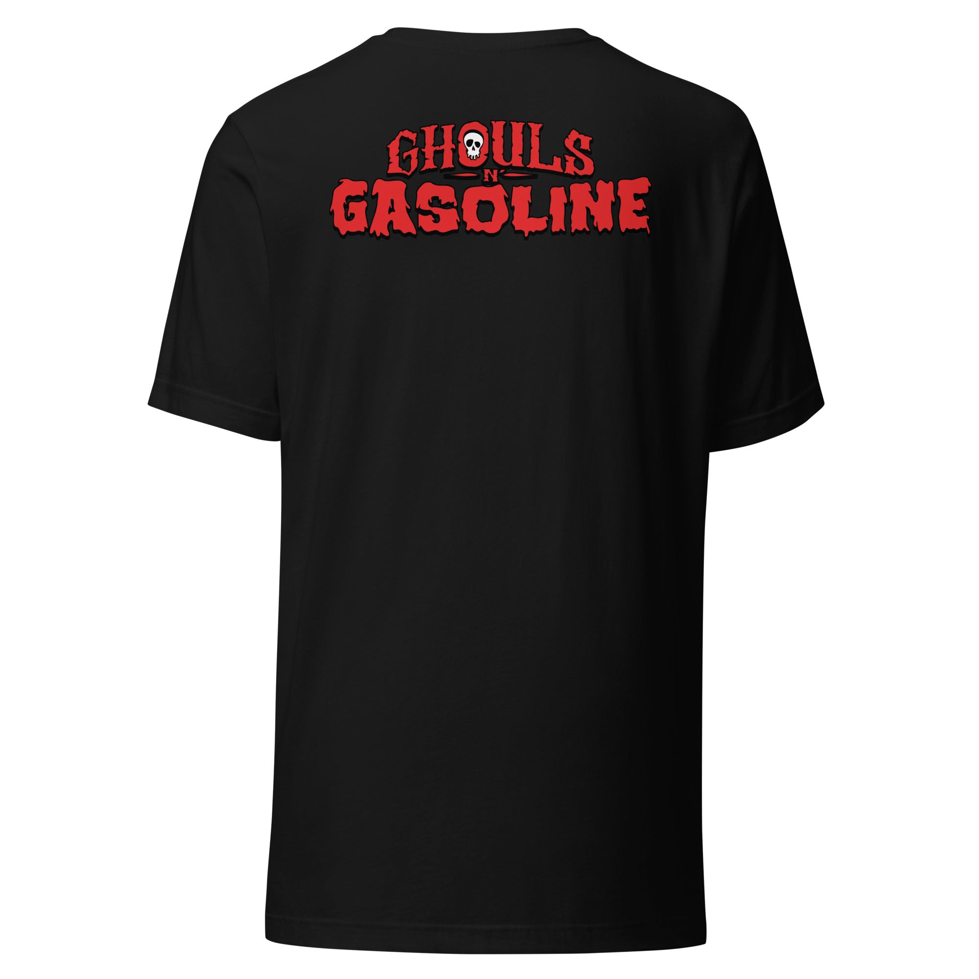 Ghouls n' Gasoline Skull Unisex T-Shirt: Black / Red - Back Design