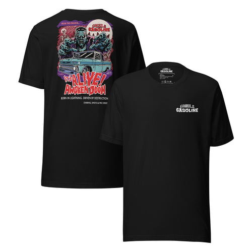 Awoken Doom: '64 Pro Street C10 Chevy - Unisex T-Shirt - Ghouls n' Gasoline - Front & Back View