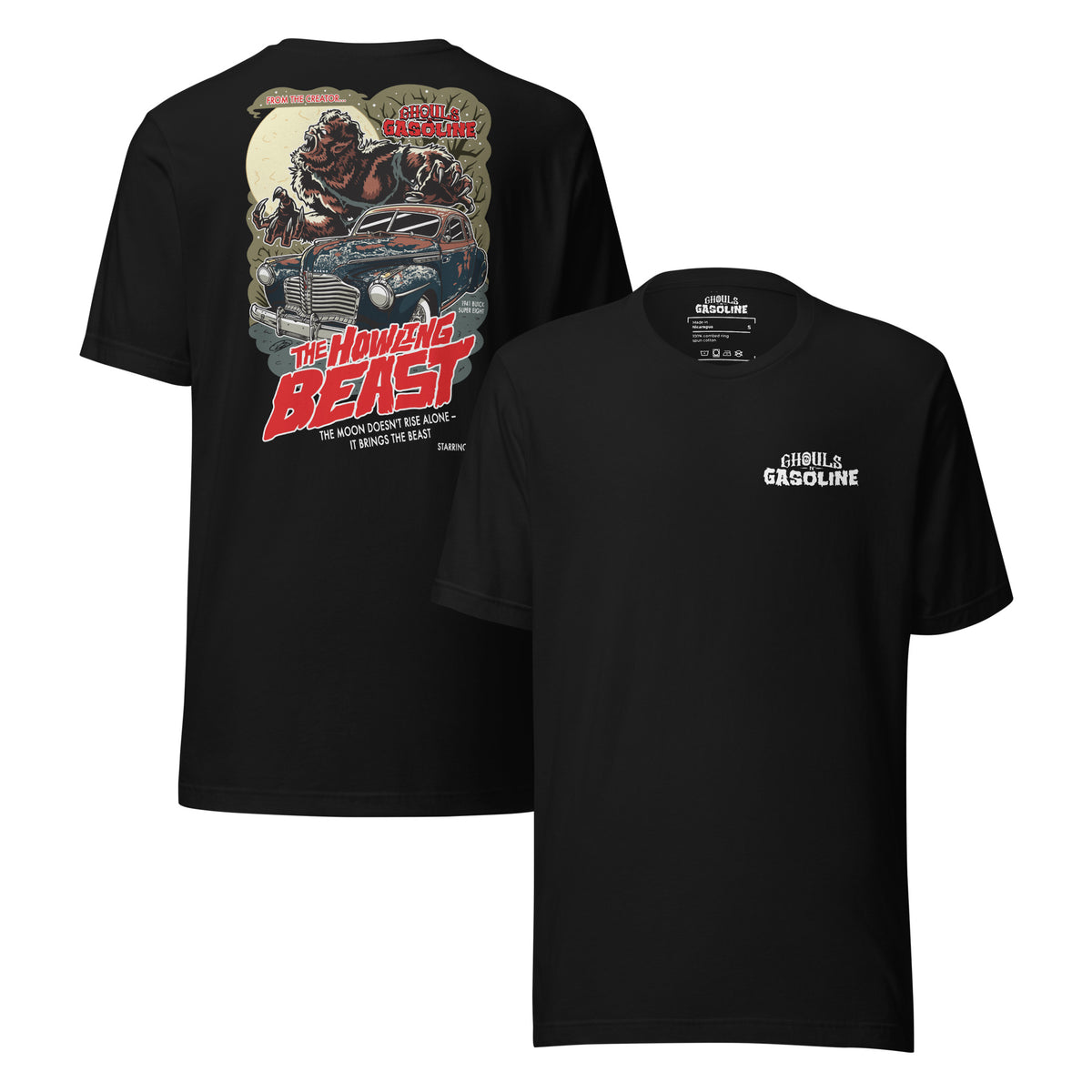 Howling Beast: '41 Buick Super Eight - Unisex T-Shirt - Ghouls n' Gasoline - Front & Back View