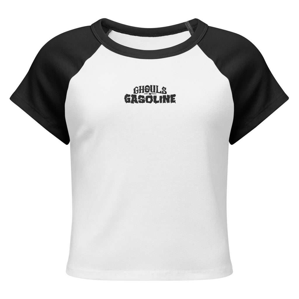 Ghouls n' Gasoline Embroidered Baby Doll Tee: Black / White