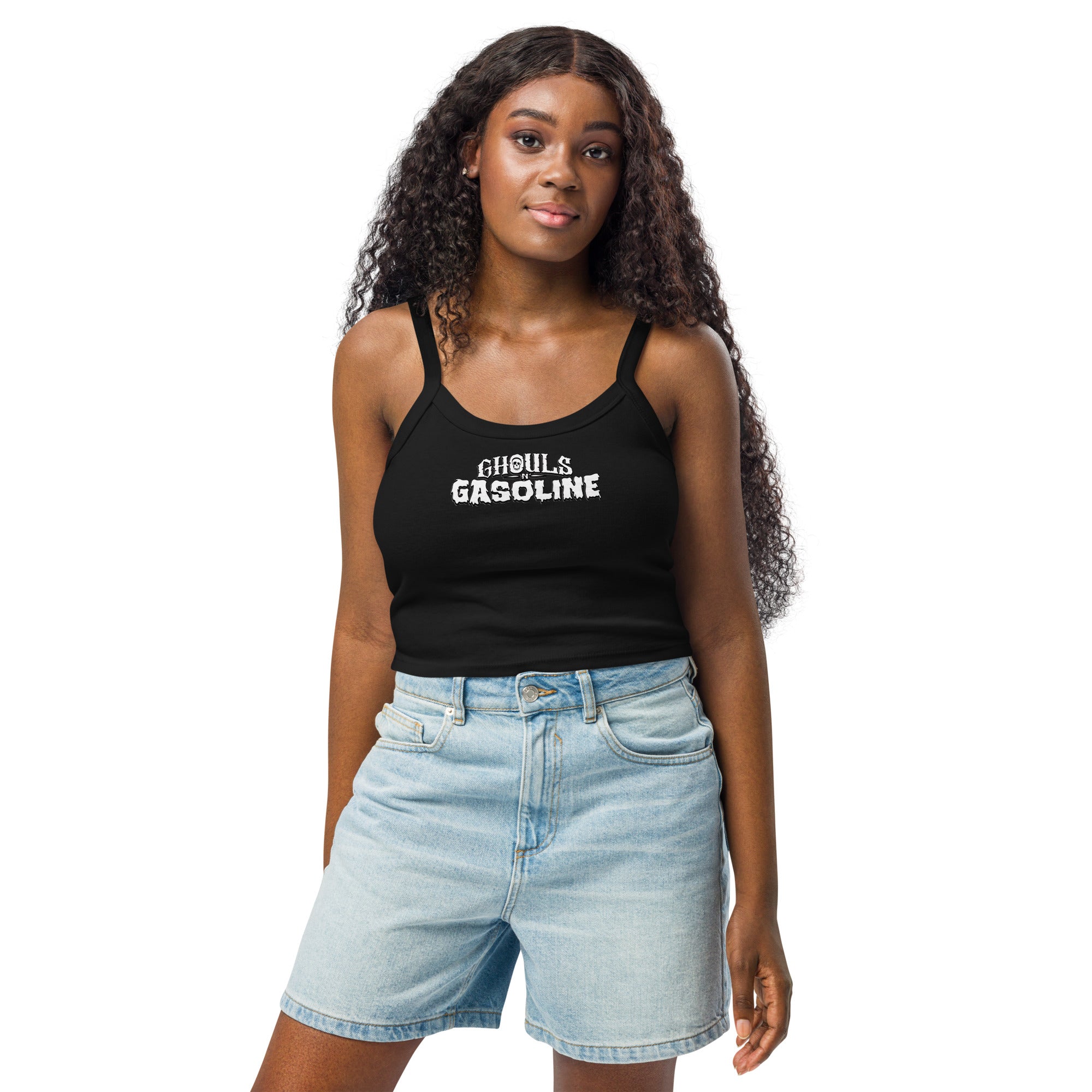Classic Ghouls n' Gasoline Women’s Tank Top - Black Tank with White Logo - Female Model
