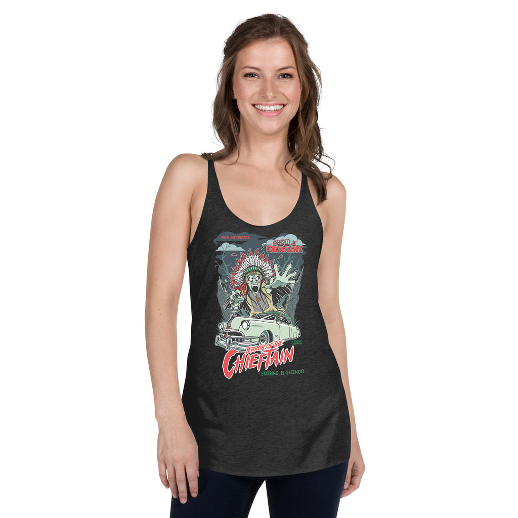 Chief of Terror: '52 Pontiac Chieftain- Women's Razorback Tank Top - Ghouls n' Gasoline - Female Model - Front View
