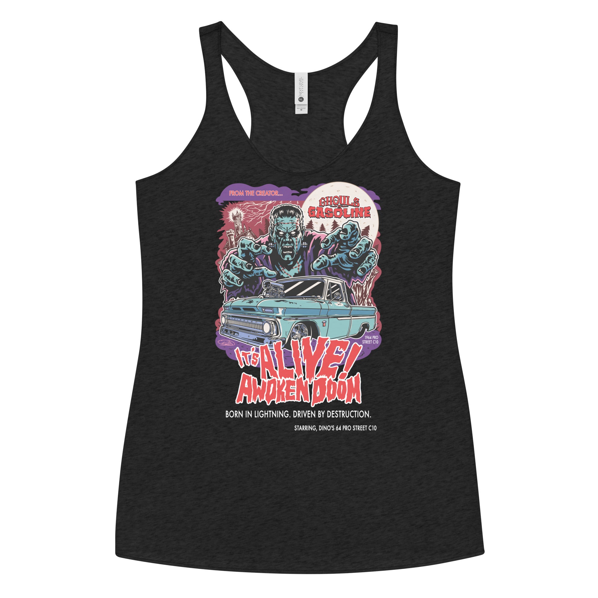 Awoken Doom: '64 Pro Street C10 Chevy - Women's Razorback Tank Top - Ghouls n' Gasoline - Front View