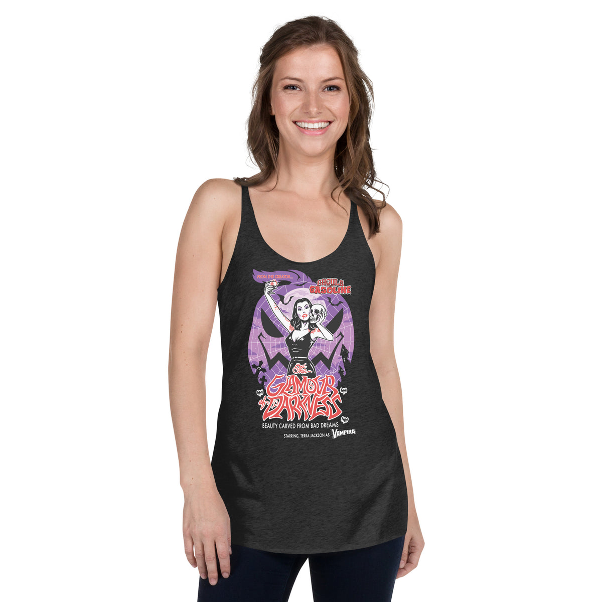 Vampira: Glam of Darkness: Special Edition - Racerback Tank Top - Ghouls n' Gasoline - Female Model - Front View
